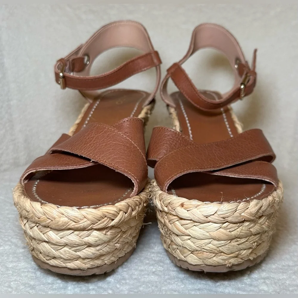 ALDO espadrilles platform shoes heels tan brown leather ankle straps summer 8.5‎